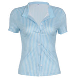 Boogzel Apparel Y2K Blue Stripe Fitted Shirt, view 5