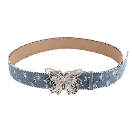 Boogzel Apparel Y2K Butterfly Buckle Denim Belt