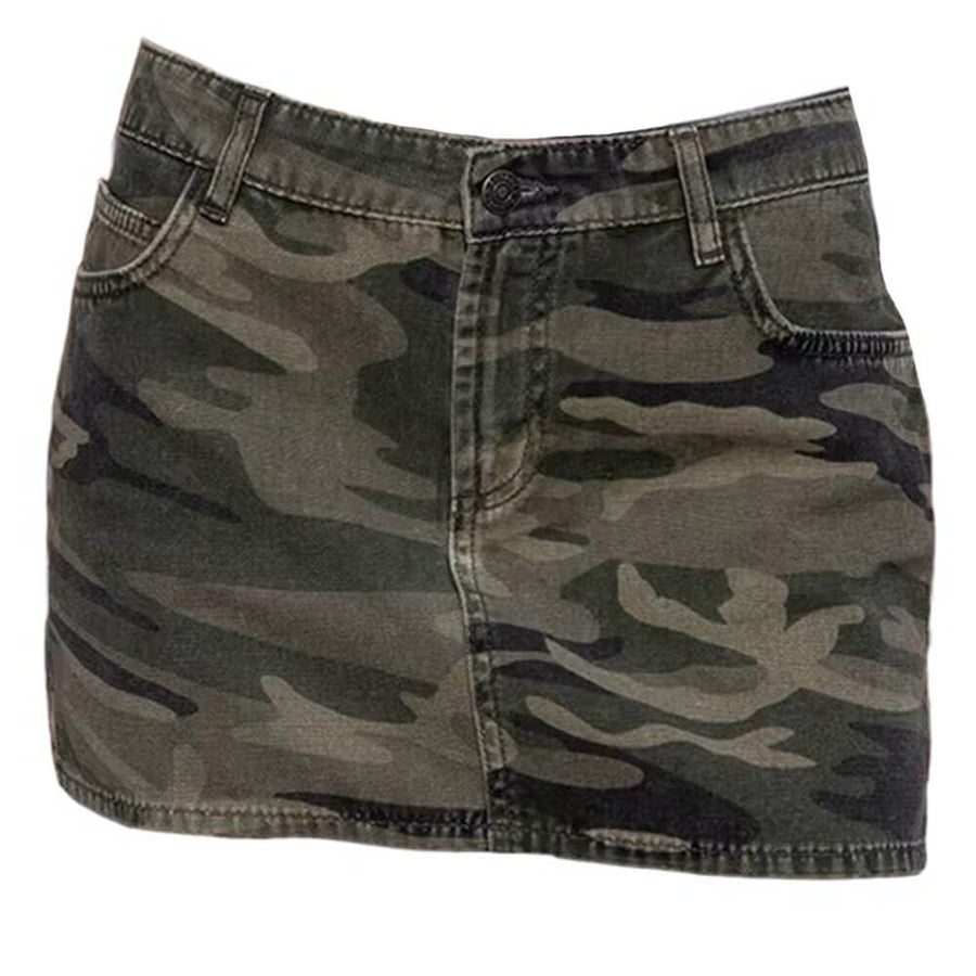Boogzel Apparel Y2K Camo Denim Mini Skirt
