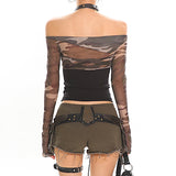 Boogzel Apparel Y2K Camo Off Shoulder Mesh Top, view 4
