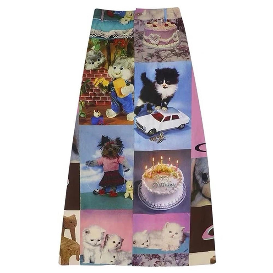 Boogzel Apparel Y2K Cat Collage Midi Skirt