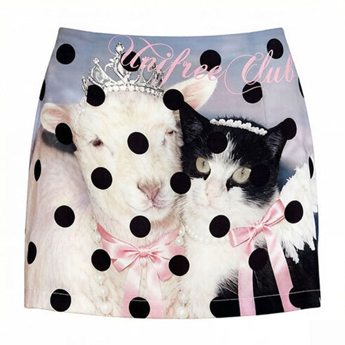 Boogzel Apparel Y2K Cat Lamb Polka Dot Mini Skirt