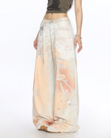 Boogzel Apparel Y2K Chain Print Wide Leg Jeans in Peach, view 4