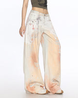 Boogzel Apparel Y2K Chain Print Wide Leg Jeans in Peach, view 5