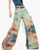 Boogzel Apparel Y2K Chaos Era Tie Dye Wide Leg Jeans, view 4