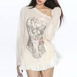 Boogzel Apparel Y2K Corset Print One-Shoulder Top, view 6