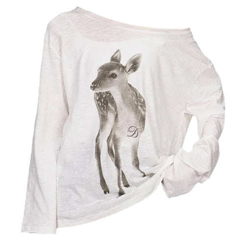 Boogzel Apparel Y2K Deer Print One-Shoulder Top