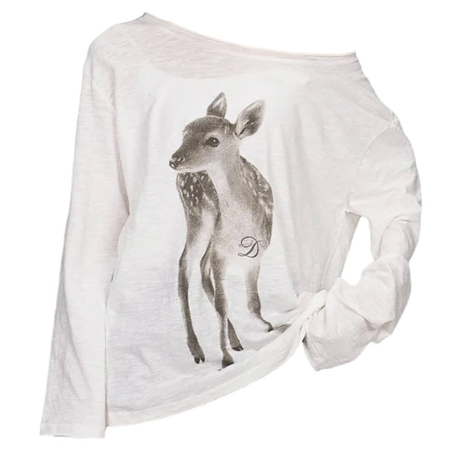 Boogzel Apparel Y2K Deer Print One-Shoulder Top