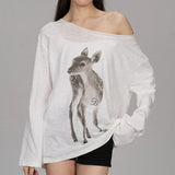 Boogzel Apparel Y2K Deer Print One-Shoulder Top, view 2
