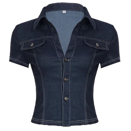 Boogzel Apparel Y2K Denim Cropped Shirt
