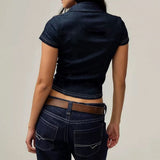 Boogzel Apparel Y2K Denim Cropped Shirt, view 5