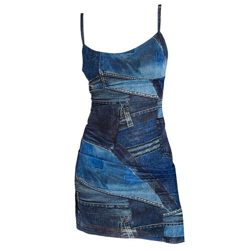 Boogzel Apparel Y2K Denim Print Mini Dress