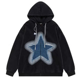 Boogzel Apparel Y2K Denim Star Zip Up Hoodie, view 2