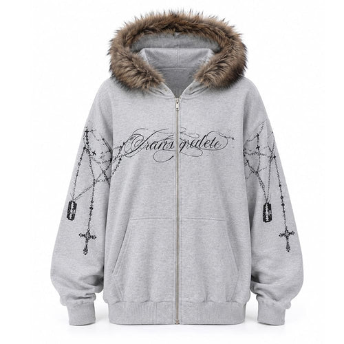 Boogzel Apparel Y2K Detachable Fur Zip-Up Hoodie
