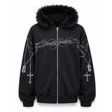 Boogzel Apparel Y2K Detachable Fur Zip-Up Hoodie, view 6