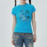 Boogzel Apparel Y2K Dolphin Rhinestone Baby Tee, view 3