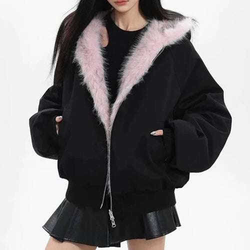 Boogzel Apparel Y2K Fur-Lined Zip-Up Jacket