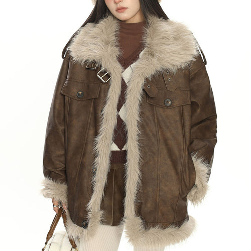 Boogzel Apparel Y2K Fur Trim Aviator Jacket