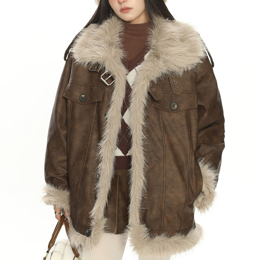 Boogzel Apparel Y2K Fur Trim Aviator Jacket