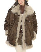 Boogzel Apparel Y2K Fur Trim Aviator Jacket, view 4