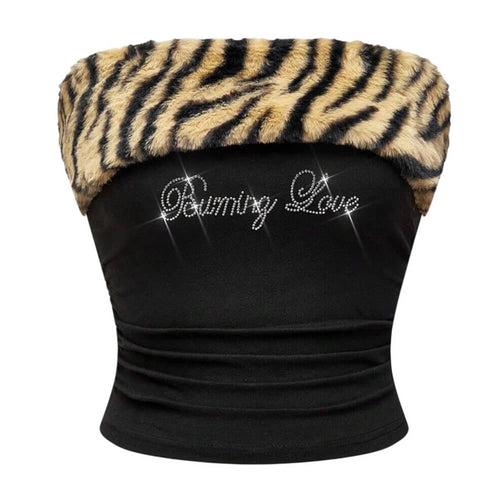 Boogzel Apparel Y2K Fur Trim Tube Top