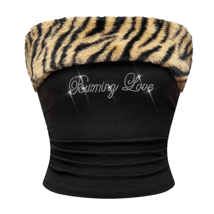 Boogzel Apparel Y2K Fur Trim Tube Top