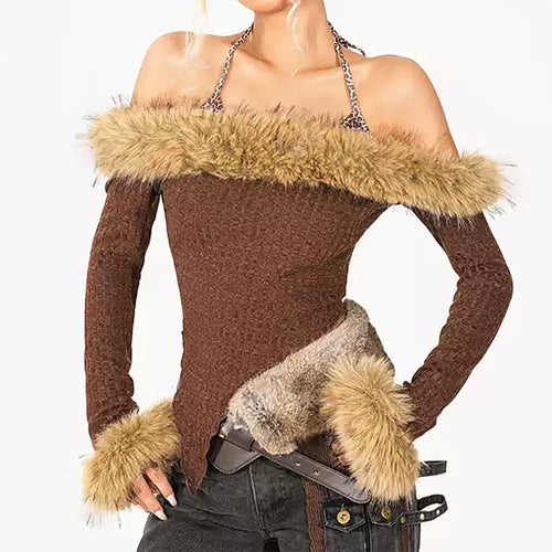 Boogzel Apparel Y2K Fuzzy Off-Shoulder Top