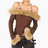 Boogzel Apparel Y2K Fuzzy Off-Shoulder Top, view 4