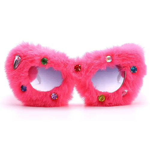 Boogzel Apparel Y2K Fuzzy Rhinestone Glasses