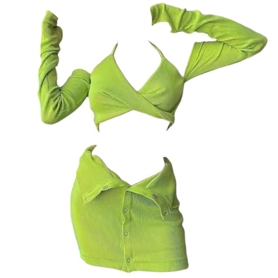 Boogzel Apparel Y2K Halter Top with Gloves & Skirt Set