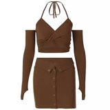 Boogzel Apparel Y2K Halter Top with Gloves & Skirt Set, view 2