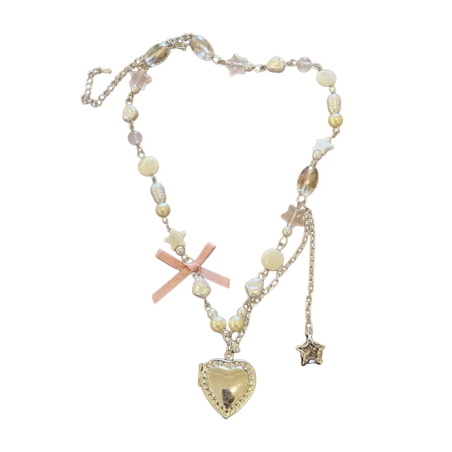 Boogzel Apparel Y2K Heart Bow Pendant Necklace