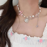 Boogzel Apparel Y2K Heart Bow Pendant Necklace, view 3