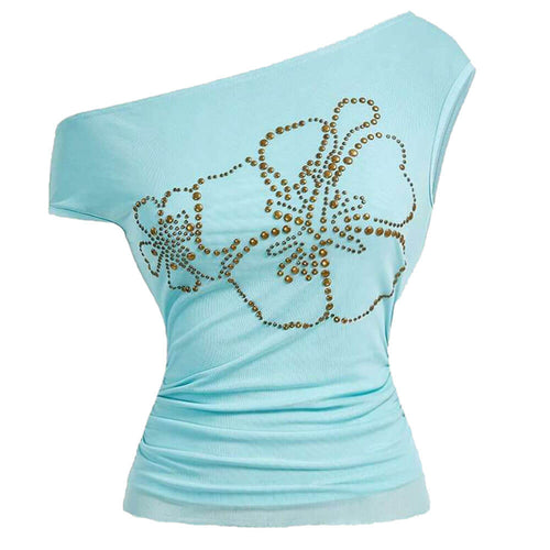 Boogzel Apparel Y2K Hibiscus Studded Off Shoulder Top