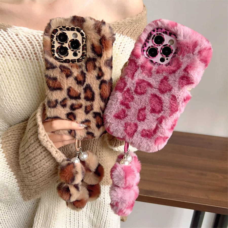 Boogzel Apparel Y2K Leopard Fluffy iPhone Case