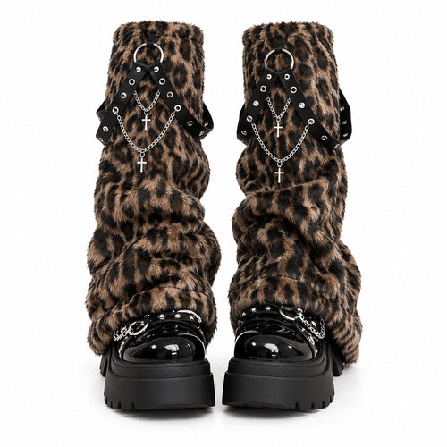 Boogzel Apparel Y2K Leopard Fuzzy Leg Warmers