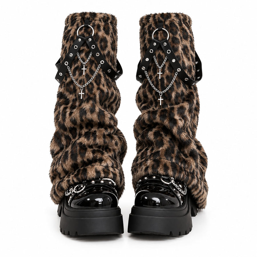 Boogzel Apparel Y2K Leopard Fuzzy Leg Warmers