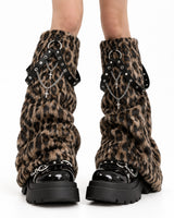 Boogzel Apparel Y2K Leopard Fuzzy Leg Warmers, view 2