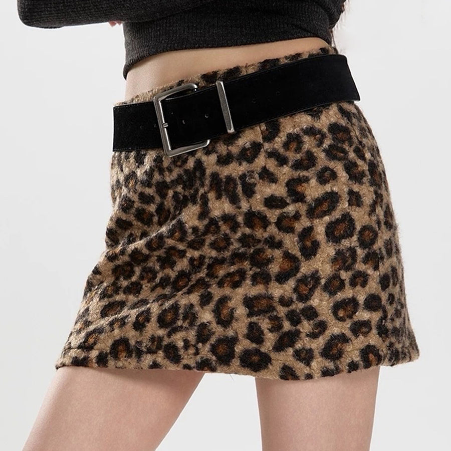 Boogzel Apparel Y2K Leopard Fuzzy Mini Skirt