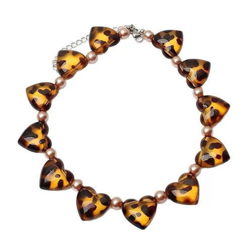 Boogzel Apparel Y2K Leopard Heart Choker Necklace