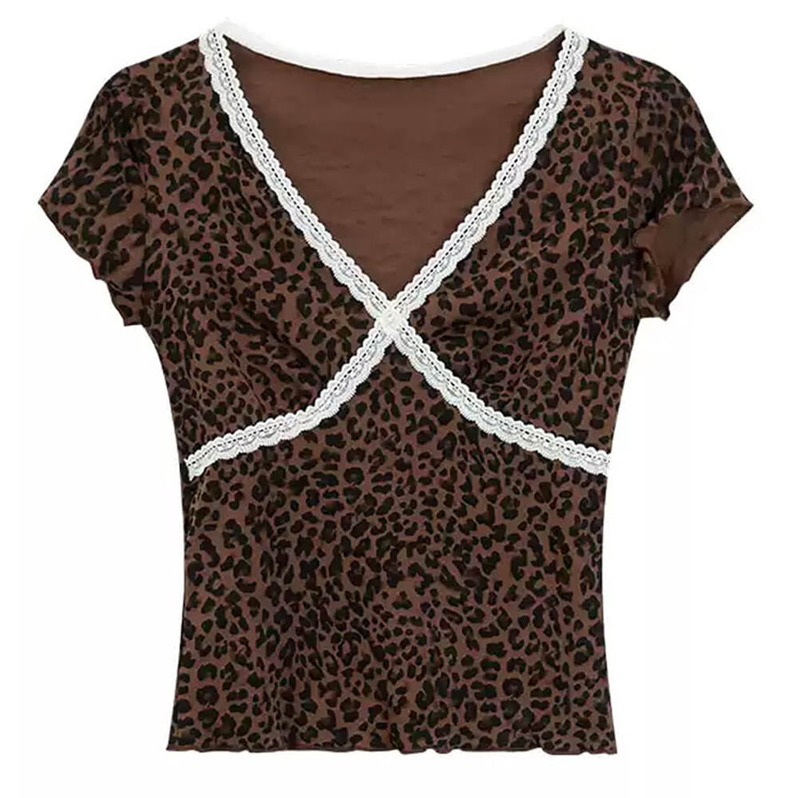 Boogzel Apparel Y2K Leopard Lace Crop Top