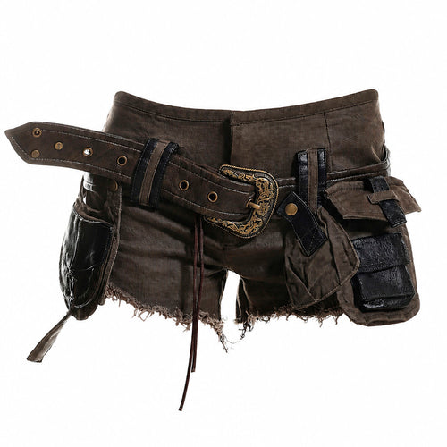 Boogzel Apparel Y2K Low Rise Belted Mini Shorts