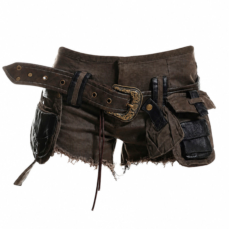 Boogzel Apparel Y2K Low Rise Belted Mini Shorts