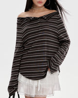 Boogzel Apparel Y2K Off-Shoulder Henley Longsleeve, view 2