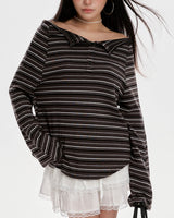 Boogzel Apparel Y2K Off-Shoulder Henley Longsleeve, view 5