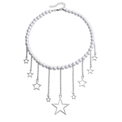 Boogzel Apparel Y2K Pearl Necklace with Star Charms