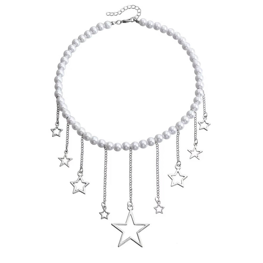 Boogzel Apparel Y2K Pearl Necklace with Star Charms