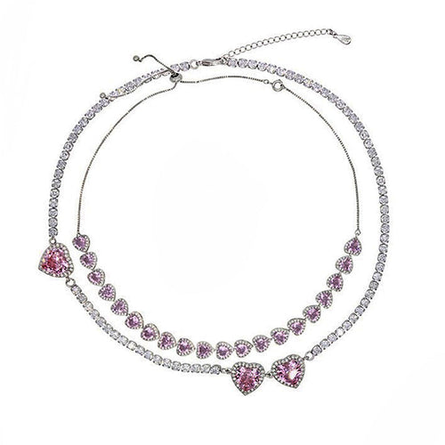Boogzel Apparel Y2K Pink Heart Rhinestone Necklace