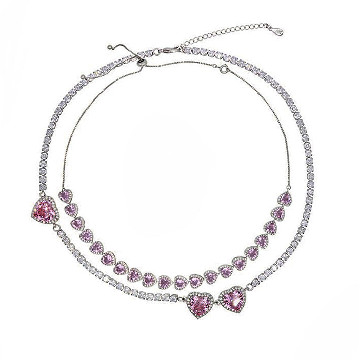 Boogzel Apparel Y2K Pink Heart Rhinestone Necklace