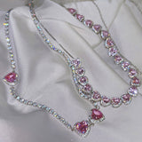 Boogzel Apparel Y2K Pink Heart Rhinestone Necklace, view 3